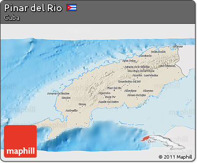Shaded Relief 3D Map of Pinar Del Rio, single color outside