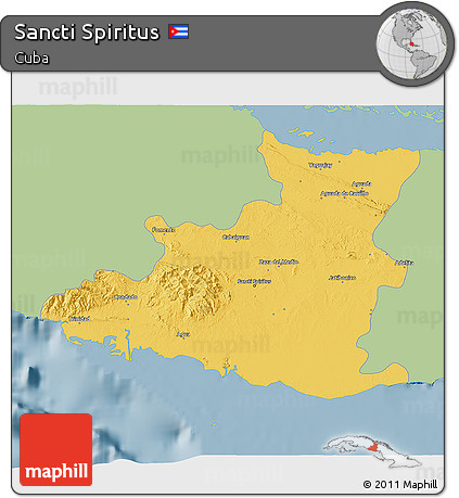Savanna Style 3D Map of Sancti Spiritus, single color outside
