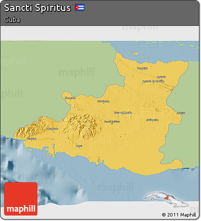 Savanna Style 3D Map of Sancti Spiritus, single color outside