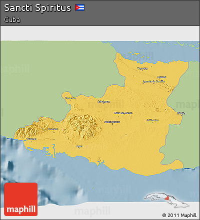 Savanna Style 3D Map of Sancti Spiritus, single color outside