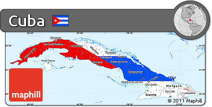 Flag Simple Map of Cuba, single color outside, borders and labels, flag centered