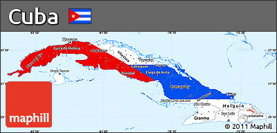 Flag Simple Map of Cuba, single color outside, borders and labels, flag centered