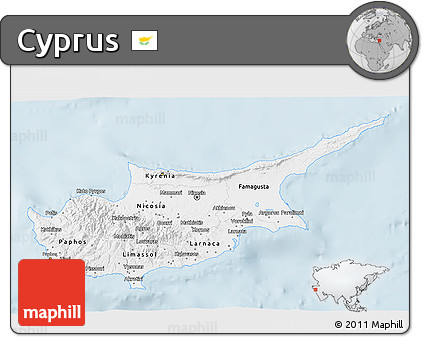 Classic Style 3D Map of Cyprus, single color outside