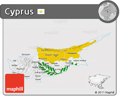 Flag 3D Map of Cyprus, flag centered