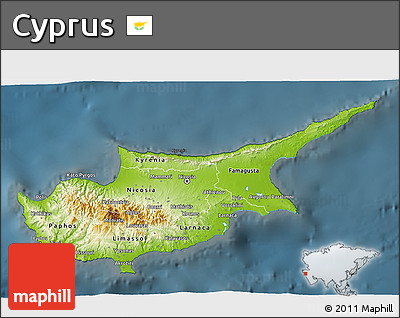 Physical 3D Map of Cyprus, darken