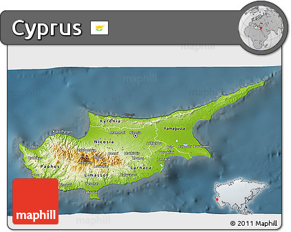 Physical 3D Map of Cyprus, darken