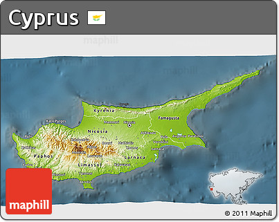 Physical 3D Map of Cyprus, darken