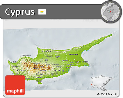 Physical 3D Map of Cyprus, lighten, semi-desaturated