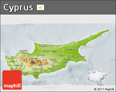 Physical 3D Map of Cyprus, lighten, semi-desaturated
