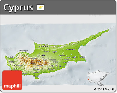 Physical 3D Map of Cyprus, lighten, semi-desaturated