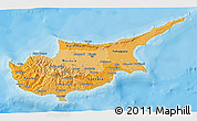 Political Shades 3D Map of Cyprus, shaded relief outside, bathymetry sea