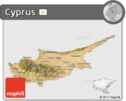 Satellite 3D Map of Cyprus, cropped outside