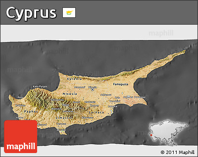 Satellite 3D Map of Cyprus, darken, desaturated