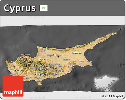 Satellite 3D Map of Cyprus, darken, desaturated