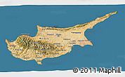Satellite 3D Map of Cyprus, darken, desaturated, land only