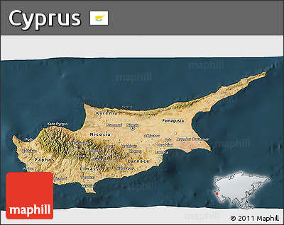 Satellite 3D Map of Cyprus, darken