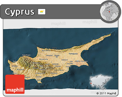 Satellite 3D Map of Cyprus, darken