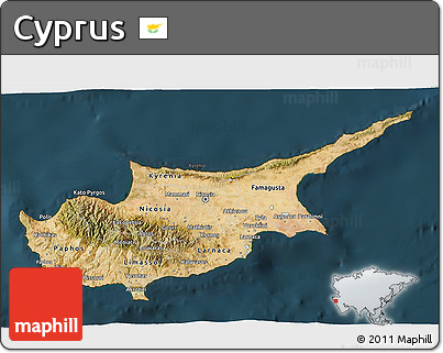Satellite 3D Map of Cyprus, darken