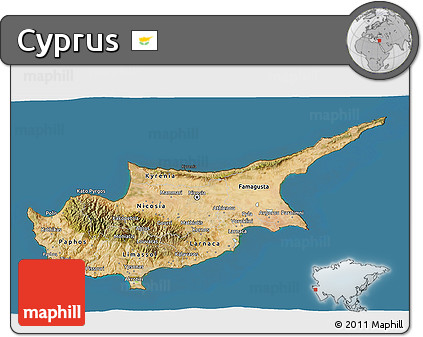 Satellite 3D Map of Cyprus, darken, land only