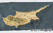Satellite 3D Map of Cyprus, darken, semi-desaturated