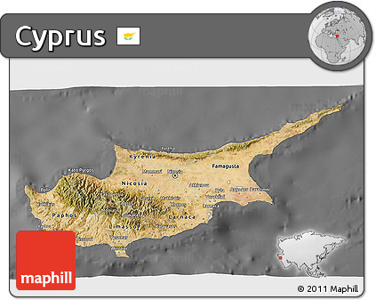 Satellite 3D Map of Cyprus, desaturated