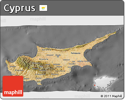 Satellite 3D Map of Cyprus, desaturated