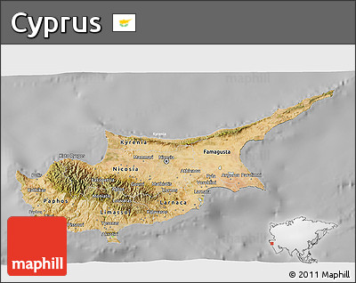 Satellite 3D Map of Cyprus, lighten, desaturated