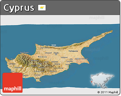 Satellite 3D Map of Cyprus, lighten, desaturated, land only