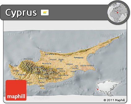 Satellite 3D Map of Cyprus, lighten, semi-desaturated