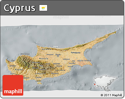 Satellite 3D Map of Cyprus, lighten, semi-desaturated