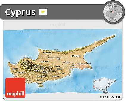 Satellite 3D Map of Cyprus, physical outside