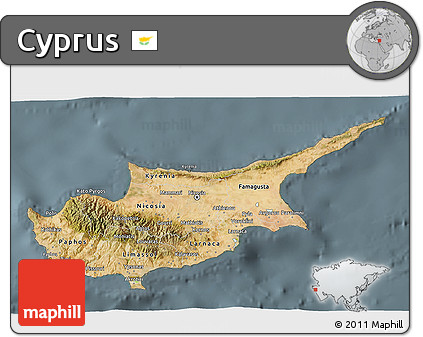 Satellite 3D Map of Cyprus, semi-desaturated