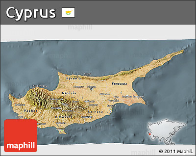 Satellite 3D Map of Cyprus, semi-desaturated