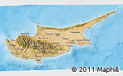Satellite 3D Map of Cyprus, single color outside, bathymetry sea, shaded relief sea