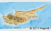 Satellite 3D Map of Cyprus, single color outside, shaded relief sea