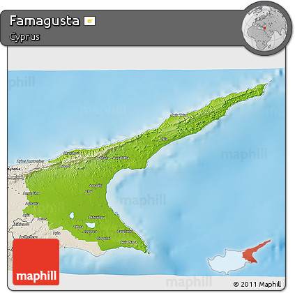 Physical 3D Map of Famagusta, shaded relief outside