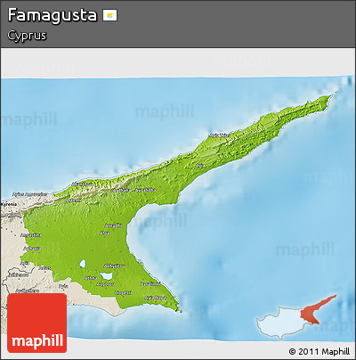 Physical 3D Map of Famagusta, shaded relief outside
