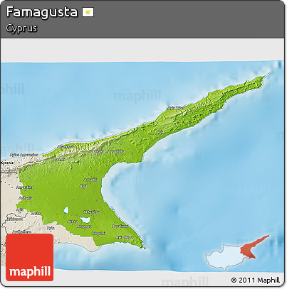 Physical 3D Map of Famagusta, shaded relief outside