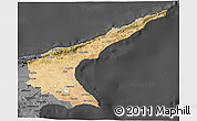 Satellite 3D Map of Famagusta, darken, desaturated