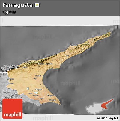 Satellite 3D Map of Famagusta, desaturated