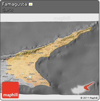Satellite 3D Map of Famagusta, desaturated
