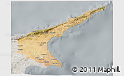 Satellite 3D Map of Famagusta, lighten, semi-desaturated