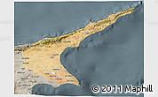 Satellite 3D Map of Famagusta, semi-desaturated