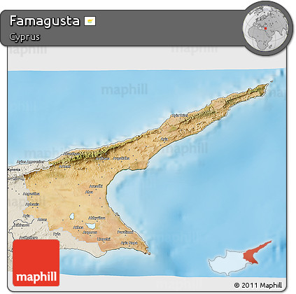 Satellite 3D Map of Famagusta, shaded relief outside