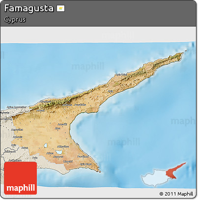 Satellite 3D Map of Famagusta, shaded relief outside