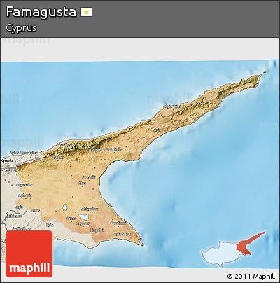 Satellite 3D Map of Famagusta, shaded relief outside