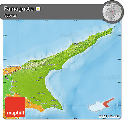 Physical Map of Famagusta, political outside