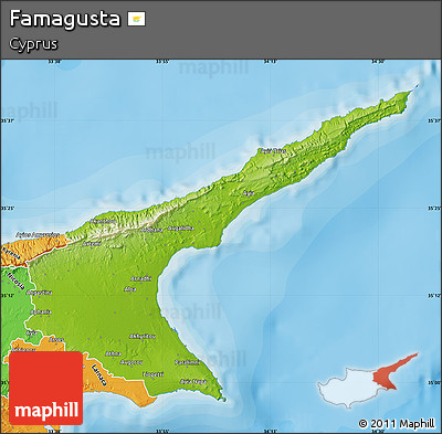 Physical Map of Famagusta, political outside