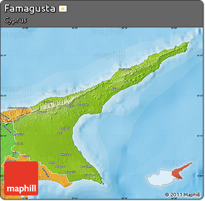 Physical Map of Famagusta, political outside