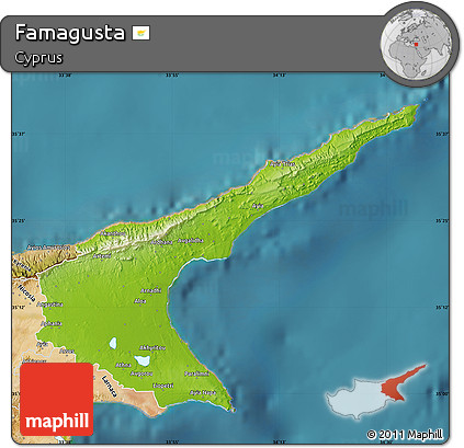 Physical Map of Famagusta, satellite outside